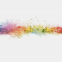 Plissee mit mittigem Regenbogen-Farbsplash auf weissem Stoff – Dessin „Colours 6603“. Englisch (British):
