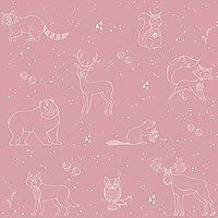 Weisse Waldtierzeichnungen auf rosa Hintergrund – Motiv „Wildlife“ für kinderfreundliche Lamellenvorhänge