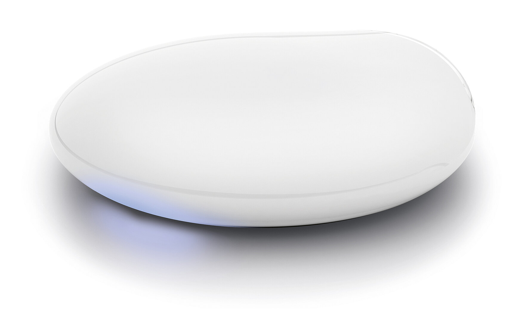 MHZ PowerView 3 Gateway Hub in neutralem Weiss mit LED-Leuchtring – zentrale Steuereinheit für Smart-Home-Sonnenschutz.