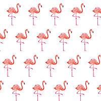 Geometrisch stilisierte Flamingos in Rosa auf weissem Hintergrund – Motiv „Flamingo“ für verspielte Lamellenvorhänge