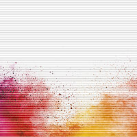 Plissee mit asymmetrischem Farbsplash in Rot, Orange und Gelb auf weissem Grund – Dessin „Delhi 6682“.