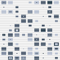 Wabenplissee mit digitalem Rechteckmuster in Blau- und Grautönen – Dessin „Code Blau“.